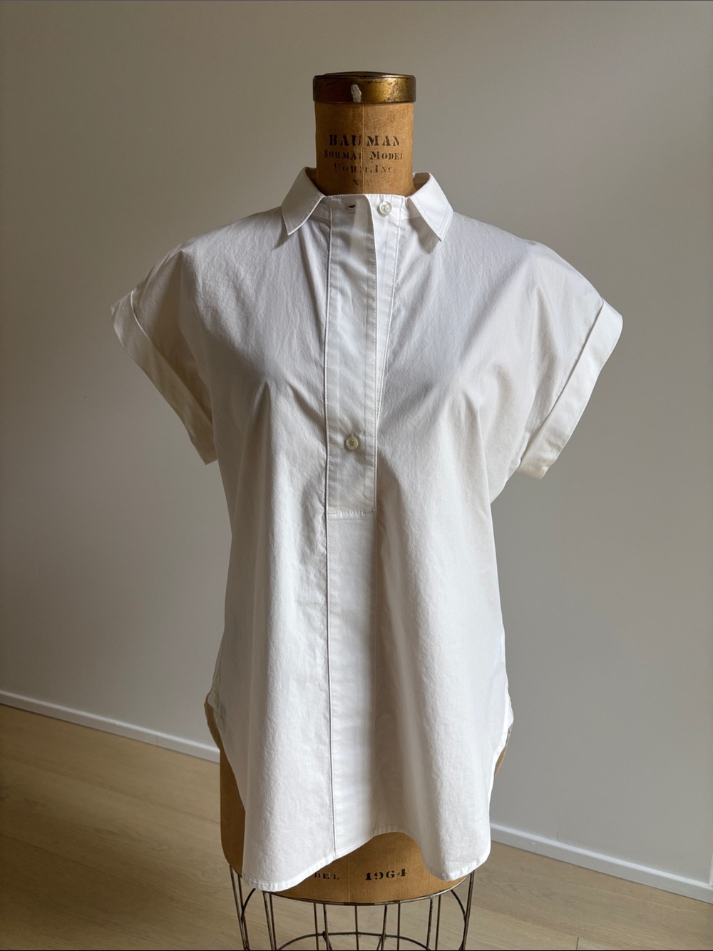 J. Crew White Short-Sleeve Hidden Button-Front Popover Shirt